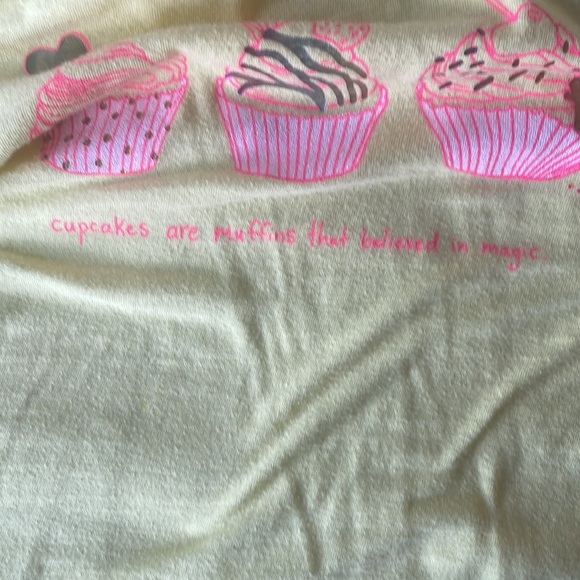 Yellow tank top with cupcakes “cupcakes are muffins that believe in magic” - Picture 3 of 4